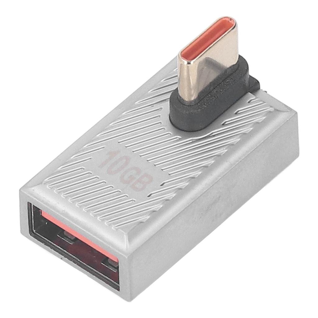 USB Female to USB C Male Adapter Right Angle with Light 10Gbps 120W Type C Converter for Cellphone