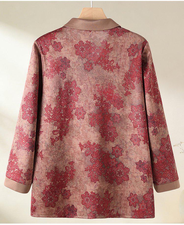 Floral Lapel Button-Up Loose Top for Middle-Aged and Elderly Women