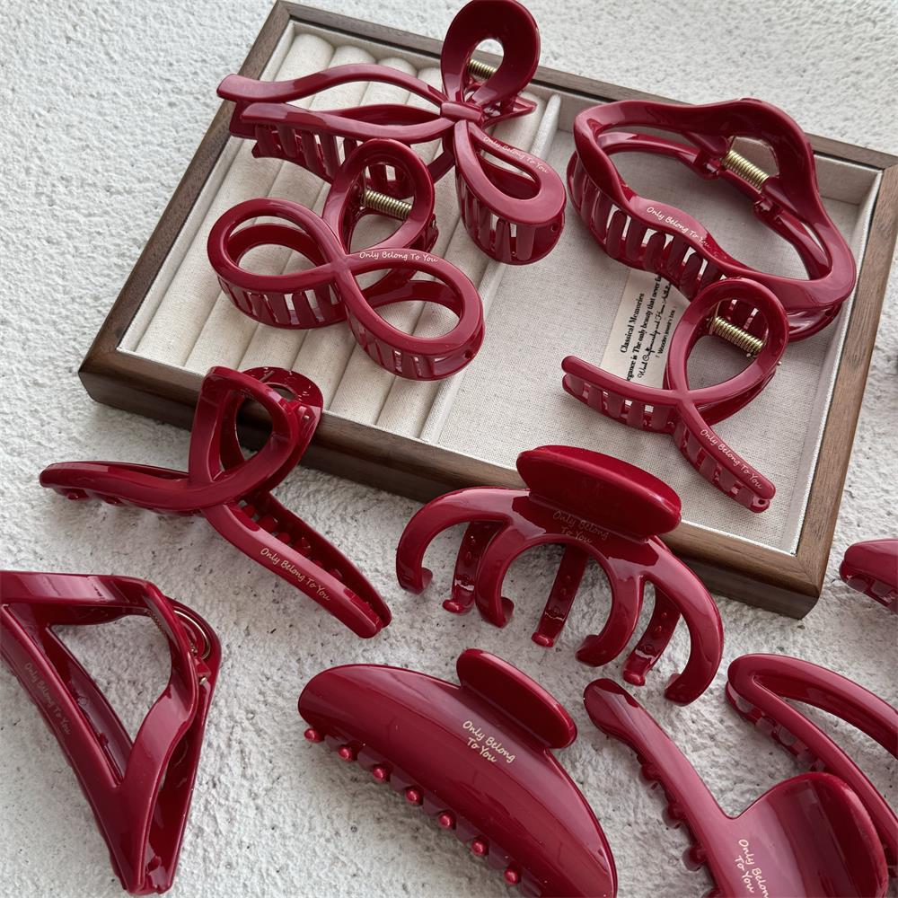 New Year Red Collection: Large Gold Logo Hair Claw—Back of Head Shark Clip Accessory