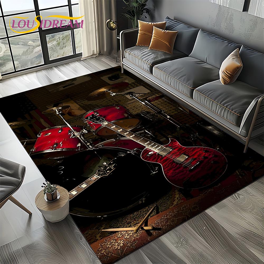 3D Cymbal DW Drum Kit Drum Set Music Instruments Carpet Rug for Living Room Bedroom Home Sofa Decoration,Kids Non-slip Floor Mat