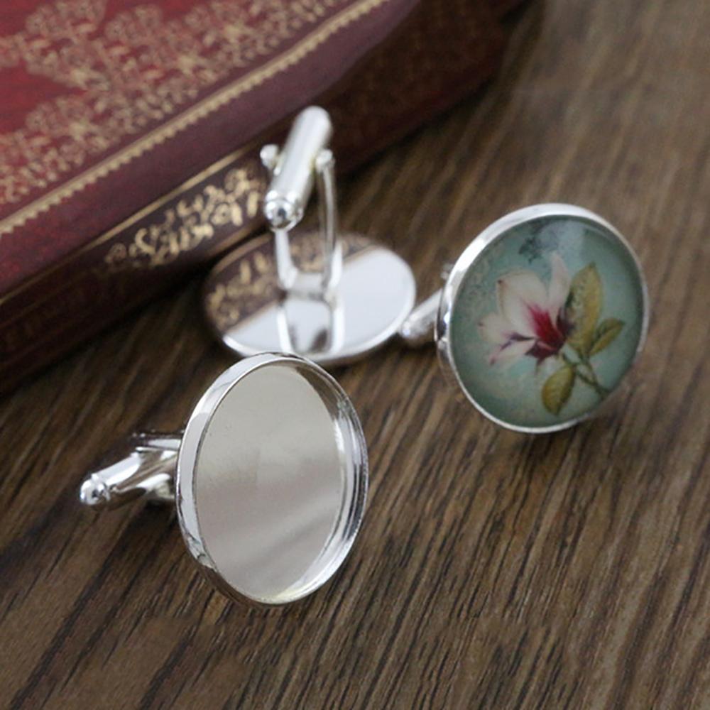 10pcs/ lot 10mm,12mm,14mm,16mm,18mm,20mm, Bright Silver Plated Copper Cufflink Base Cuff Link Settings Cabochon Cameo Base