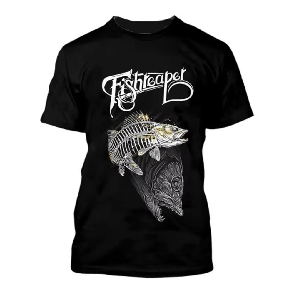 Fishing Skeleton Fish 3D Art Fishbone Printed Premium T-Shirt. Summer Cotton Short Sleeve O-Neck Mens T Shirt New S-3XL
