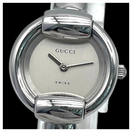 Used New battery working item GUCCI Gucci 1400L ladies watch bangle watch quartz QZ 2 hands SS silver vintage
