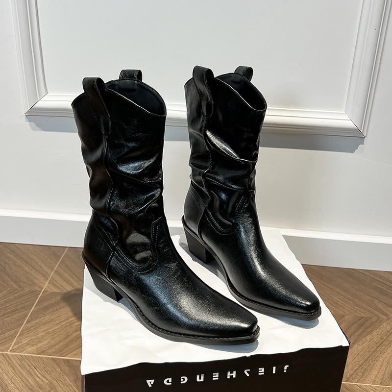 

~ Cm heightening pile boots women s autumn buckle slim Maillard thick heel mid tube Martin boots 39