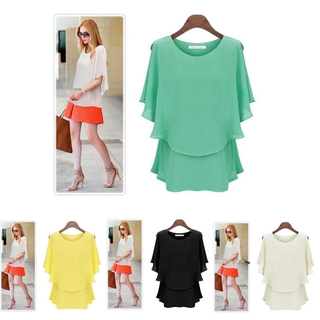 New Arrival Latest Women Chiffon Summer Plus Size Lotus Sleeve Double Shirt Sundress Elegant Casual Wear