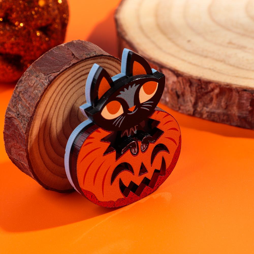 New Cute Ghost Pumpkin Cat Acrylic Brooches Pins for Women Glitter Funny Halloween Brooch Badge Fashion Jewelry Accessories Gift