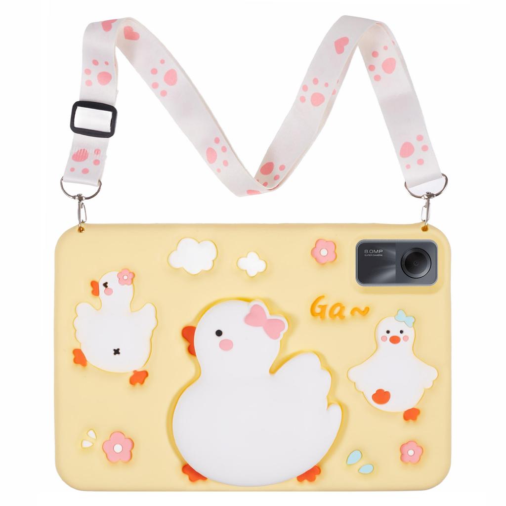 For Xiaomi Redmi Pad SE Silicone Tablet Case 3D Duck Pattern Design Protective Cover with Shoulder Strap