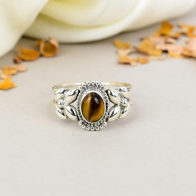 925 Sterling Silver Tiger Eye Gemstone Ring For Women