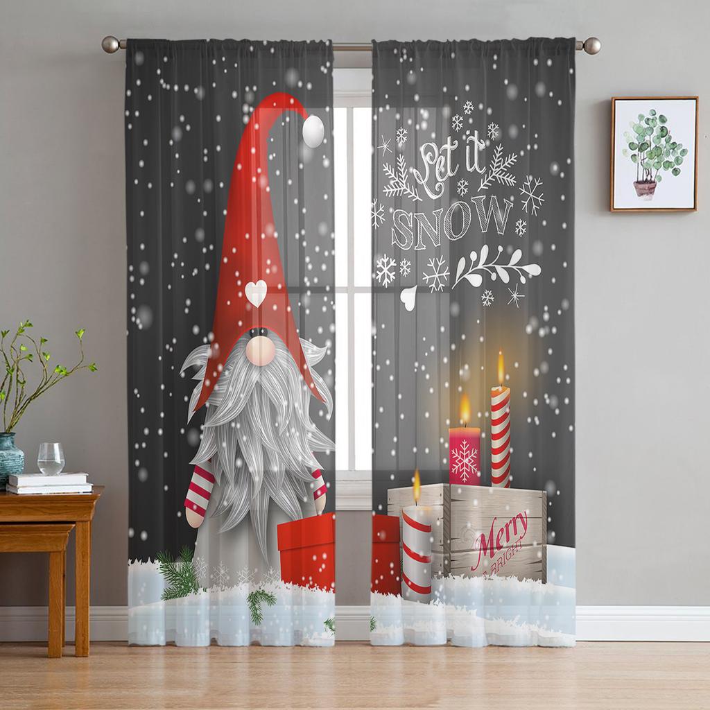 Jul Tomte Trämönster Snö Skira Gardiner Juldekorationer för Hem Fönster Tyllgardiner För Vardagsrum Sovrum