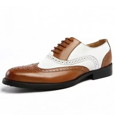 Klassische braun weiße Leder Spleißung Herren Schnürschuhe Freizeit Schuhe Übergröße Bequem Business Formal Hochzeitsschuhe Brogues