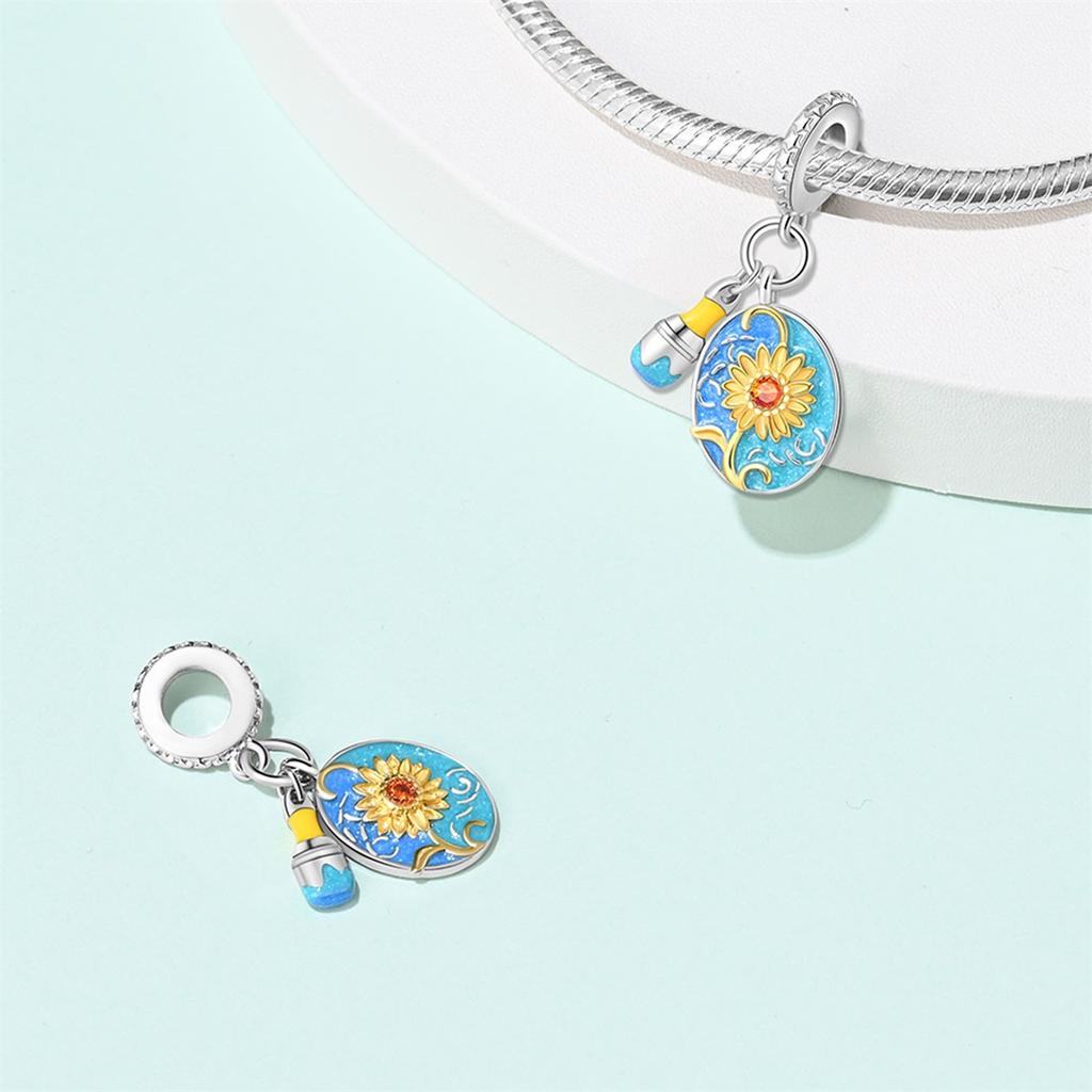 Authentic Charm Bead Charms copper Sunflower oil painting Bead Charms Compatible With Charm Bead Charms Plata Bracelets for Women Women Jewellery Maki