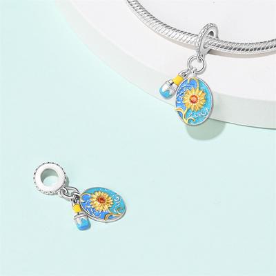 Authentic Charm Bead Charms Copper Sunflower Oil Painting Bead Charms Compatible With Charm Bead Charms Plata Bracelets for Women Women Jewellery Maki