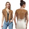 Damen Wildleder Quasten Weste 70er Jahre Hippie Outfit Ärmellos Offene Vorderseite Weste Western Kragen