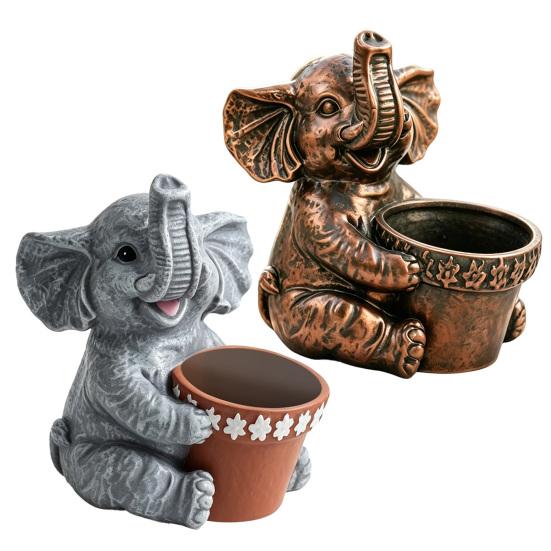 Cute Elephant Planter, Small Animal Flower Pot, Weatherproof Indoor Outdoor Cactus Air Plant Holder for Home Office Desktop Decor