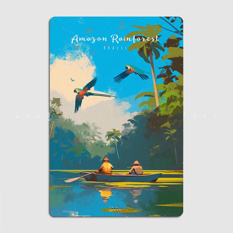 Amazonas-Regenwald Reise Retro Sehenswürdigkeit Metallposter Schild Club Wandkunst Plakette Blechschild Raumdekoration Heimdekor