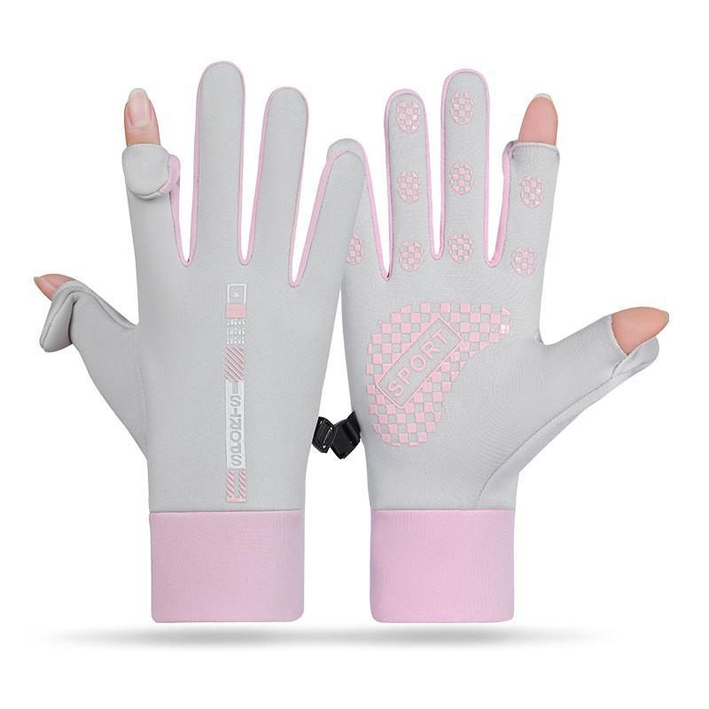 Couple thermal gloves windproof and water-proof elastic autumn and winter velvet women's open fingers for outdoor riding