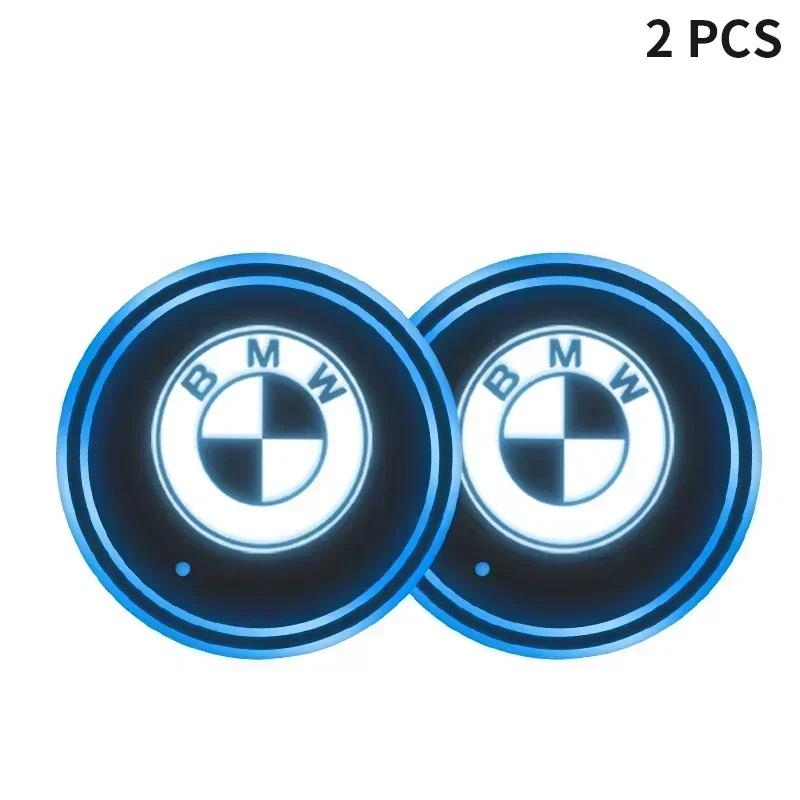 

2025 Hot For BMW 2pcs LED Car Luminous Coaster Cup Holder Anti-slip Mat For BMW 7 6 5 3 GT 1Series X5 X6 M E70 E71 E90 E93 F30 F