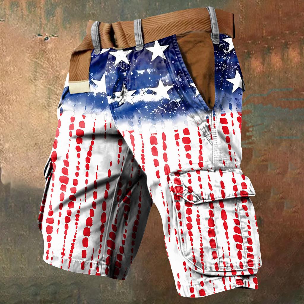 Ανδρικές Βερμούδες Εργασίας με Πολλαπλές Τσέπες και Εκτύπωση για την Ημέρα της Ανεξαρτησίας