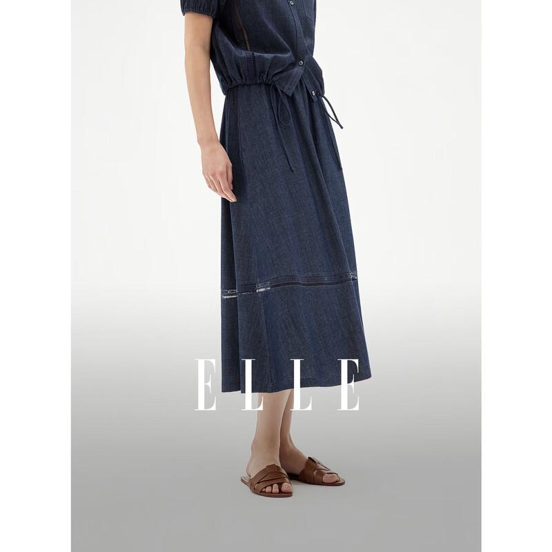ELLE Women s Retro Denim Blue A-Line Midi Skirt M