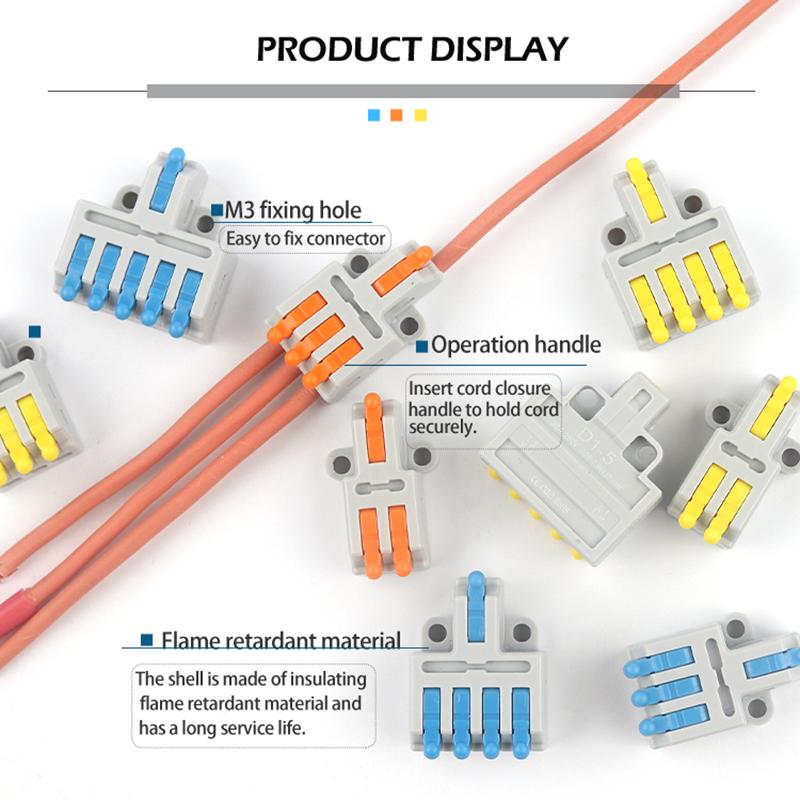 5/10PCS Mini 1 In Multiple Out Quick Cable Connector With Screw Hole Compact Butt Push-in Splitter Splice Terminal Block