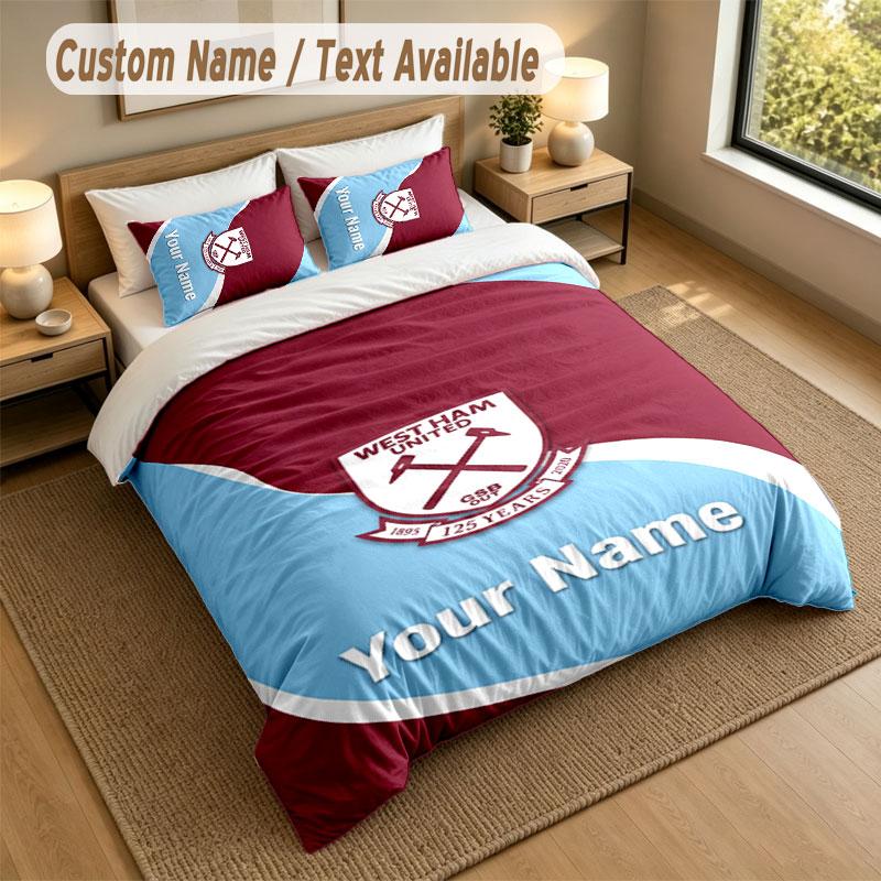 Bedding Set 1 Duvet Cover 2 Pillowcases West Ham United FC Print Soft Bed Linen Bedroom Decor