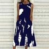 Women Plus Size Sleeveless Round Neck Dress Luxe Large Blossom Printed Flowy Calf Length Gown
