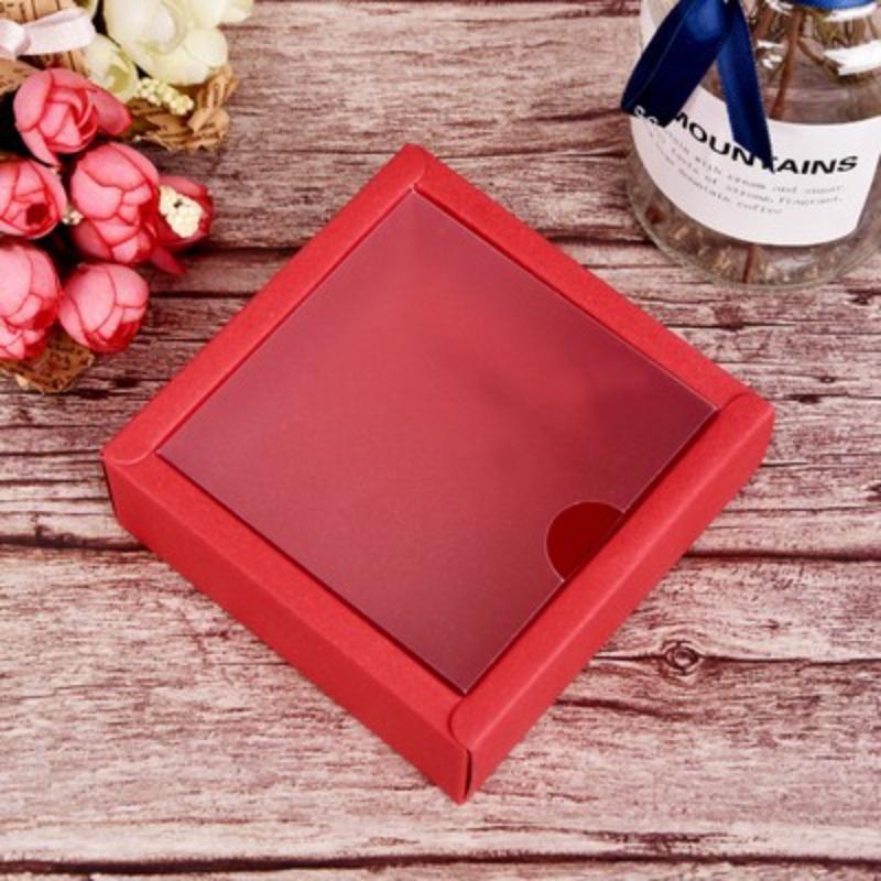 10pcs Transparent Frosted PVC Cover Carton Candy Desserts Cosmetic Soap Storage Packaging Boxes Square Kraft Paper Flip Box Tea Perfume Gift Wrapping