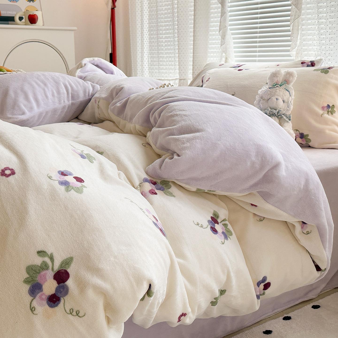 

Thickened Milk Coral Fleece Bed Four-Piece Set Double-Sided Fleece Quilt Cover Bed Sheet Flannel Bedding Three-Piece Set 3pc 150x200 quilt