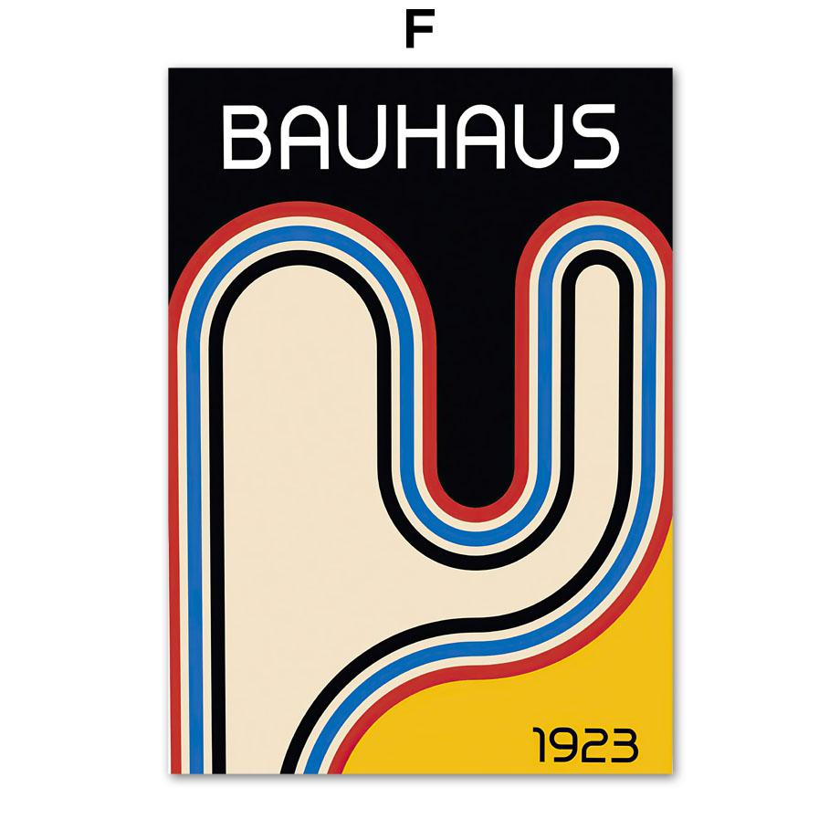 Výstava Bauhaus Geometric Retro Nástěnná umělecká reprodukce Malba na plátně Severské plakátové nástěnné obrazy poloviny století pro výzdobu obývacího pokoje