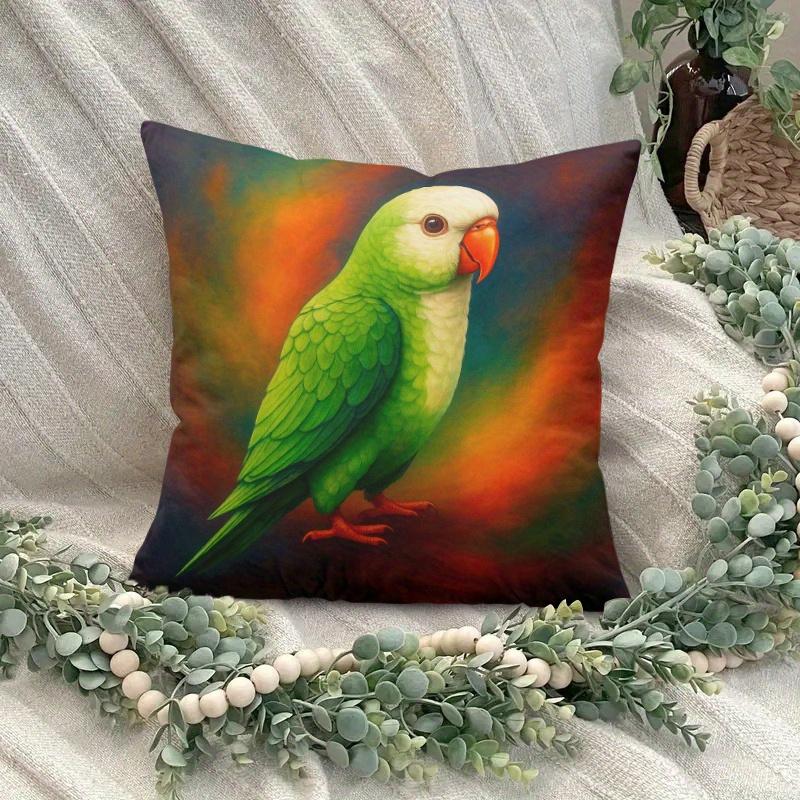 Pillowcase 1Pc, Green Parrot Portrait, Printed Holiday Theme Cushion Cover With Hidden Zipper, Suitable For Sofa, Living Room, O