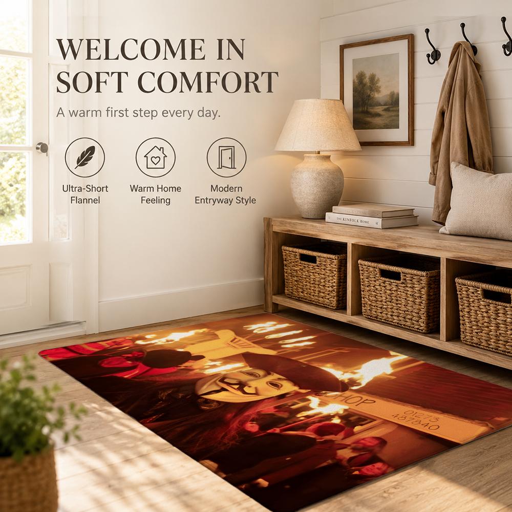 Pretty Guy Fawkes Night Floor Mat Cozy Minimalist Flannel Area Rug Anti-Slip Washable Bedroom Living Room Decor