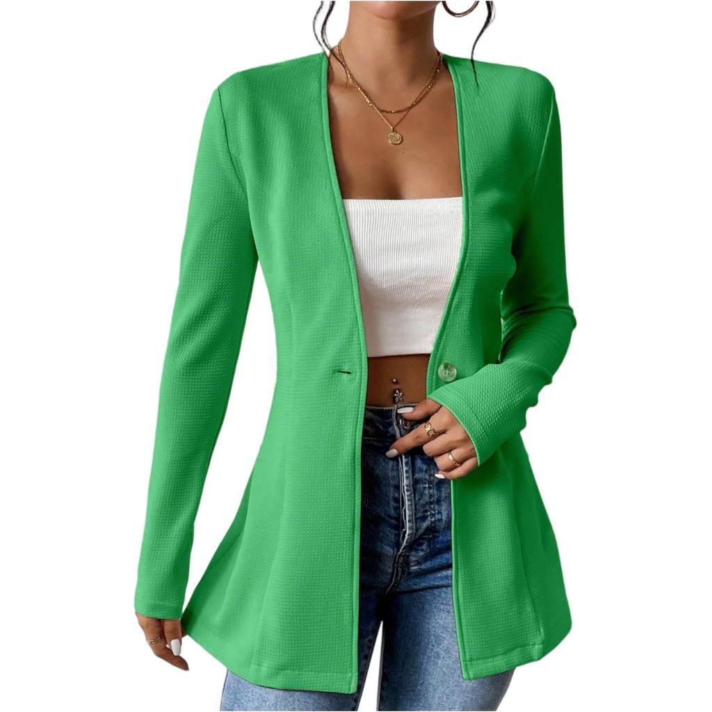 Women's Fashion Casual V-neck Single-button Solid Color Long-sleeved Suit Jacket