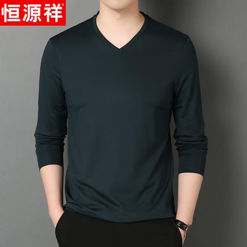 Hengyuanxiang Men s V-Neck Long-Sleeve Mulberry Silk Blend T-Shirt 50/L