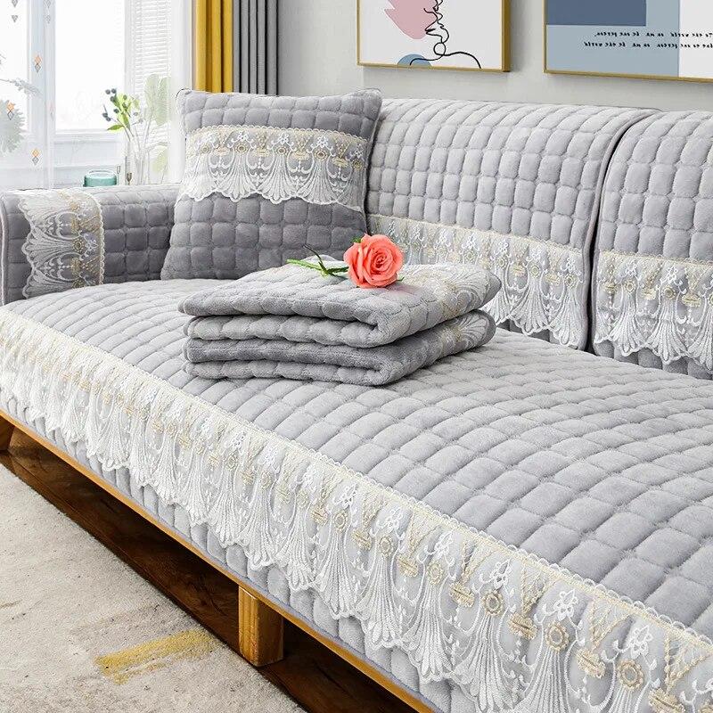 Capa de sofá de pelúcia de flanela simples inverno quente veludo almofada espessada antiderrapante couro sala estar sofá decorativo encosto toalha