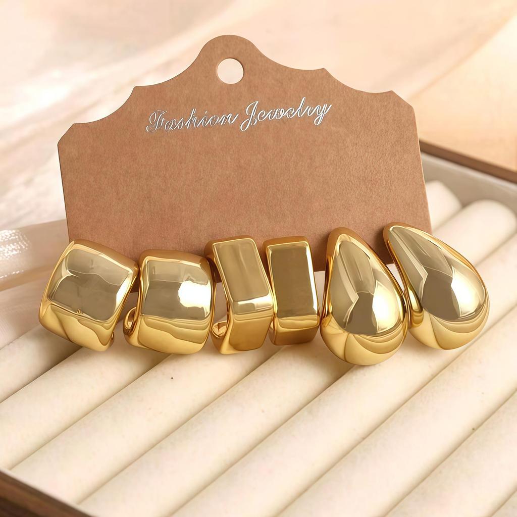 European and American Fashion C-shaped Twist and Water Drop Earrings, 3-Piece Geometric Set for Women.