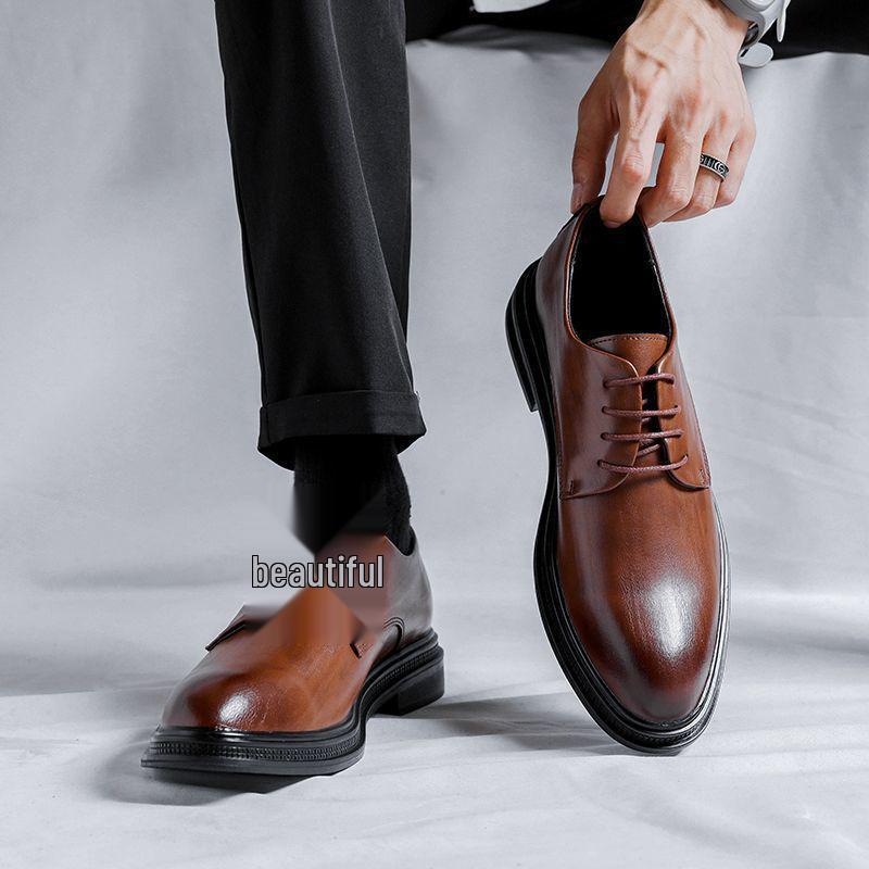 

Men s Gray Leather Formal Shoes - High-End Wedding & Business Footwear, Trendy Height-Boosting Casual British Style, Plus Sizes Available. 41