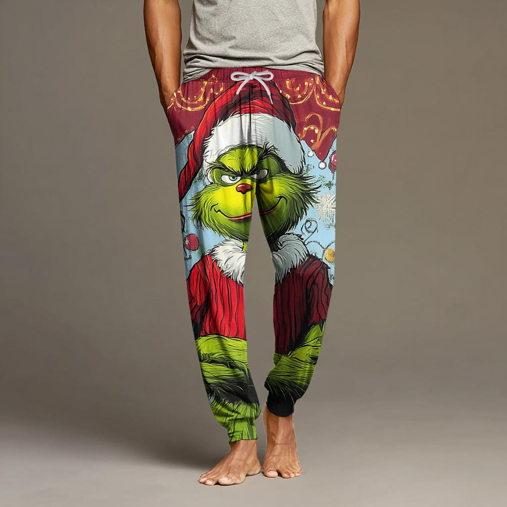 Pánské ležérní kalhoty se stahovací šňůrkou, kapsami a manžetami, domácí spací kalhoty