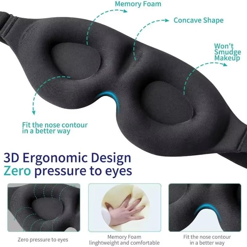 3D maska ​​na spaní Block Out Light Maska na oči pro pohodlné spaní Oční stíny na cesty Nap Náplasti na oči se zavázanýma očima Sleeping Aid