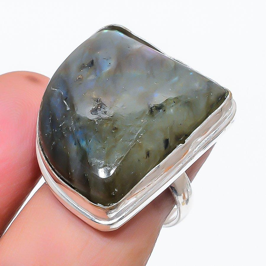 

Лабрадорит Драгоценный Камень Ювелирное Изделие из Серебра 925 пробы Кольцо Размер 8.5