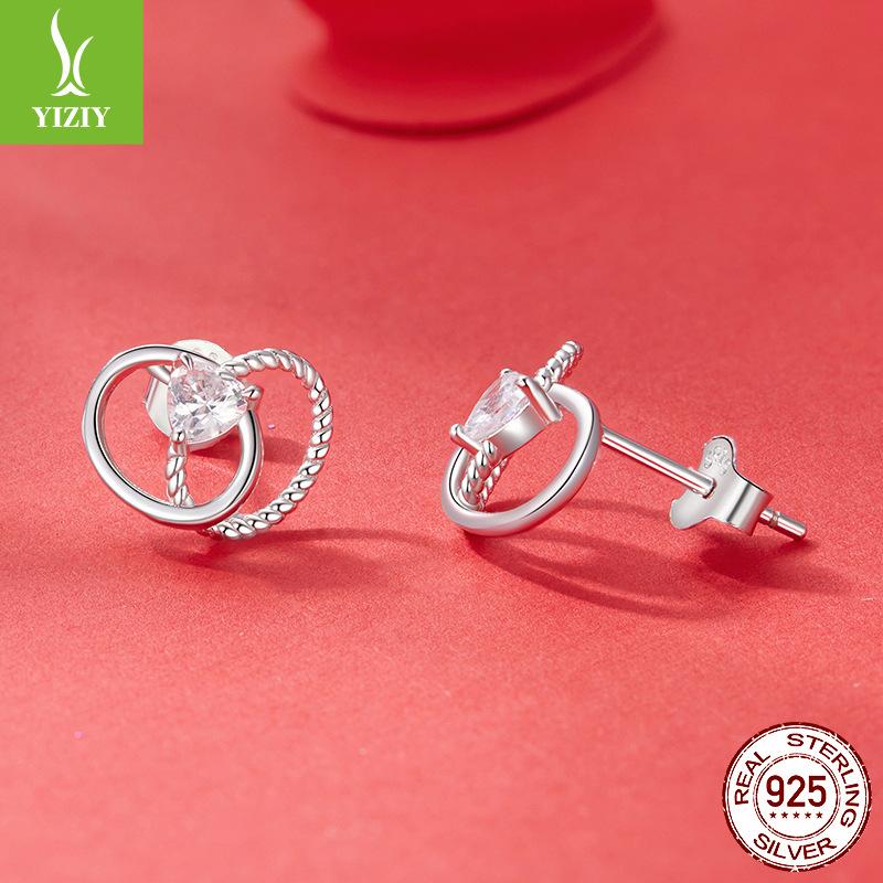 S925 Sterling Silver Mother'S Day Double Ring Love Stud Earrings Versatile Ear Jewelry Women'S Cross-Border
