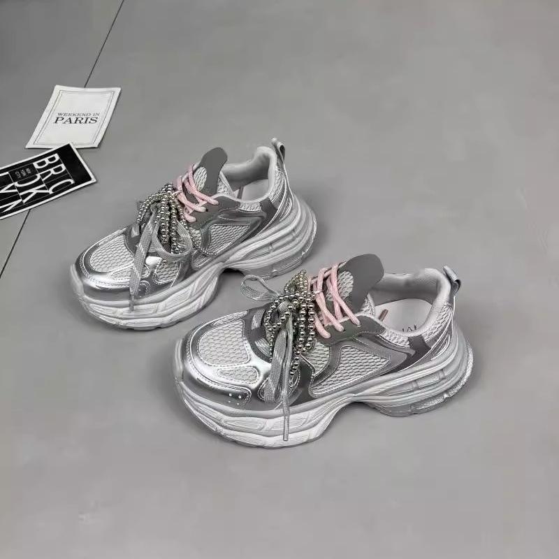 Neues Paar Schnürsenkel, Dad-Schuhe, Damen 2025 dicksohlige erhöhte Mesh-Oberfläche, atmungsaktive und leichte lässige Sportschuhe, Farbabstimmung