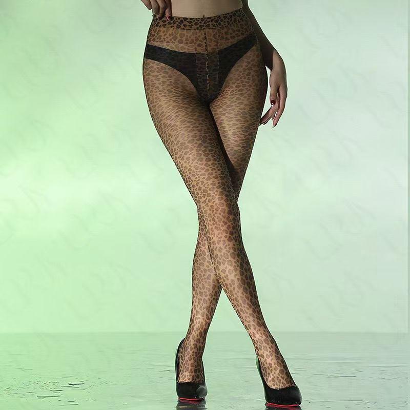 Leopard Print Sheer Tights for Women, 15D Control Top Pantyhose Stockings Tummy Control Under Dress