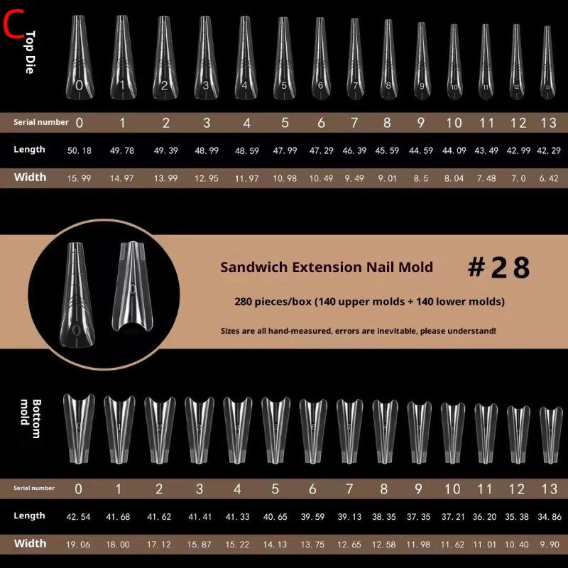 140/280Pcs Sandwich Dual Nail Forms Extensions-Dual Forms Top Bottom Mold Long Square Almond Nail Art Forms Manicure Tool