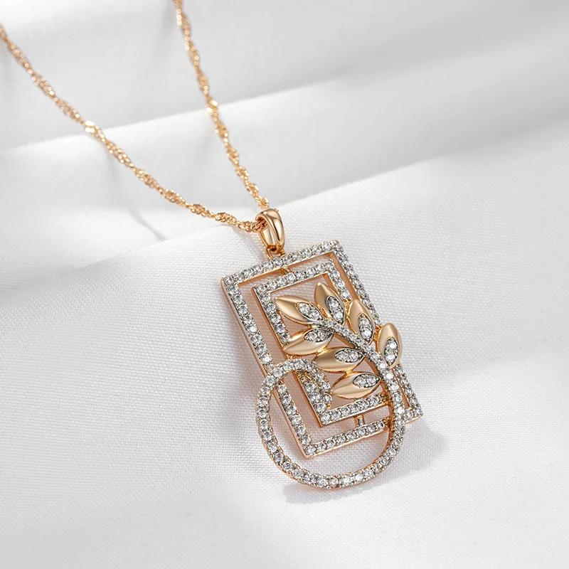 New Fashion Square Wide Pendant Necklace For Women  Rose Gold  Color Mix Boho Crystal Flower Ethnic Retro Jewelry