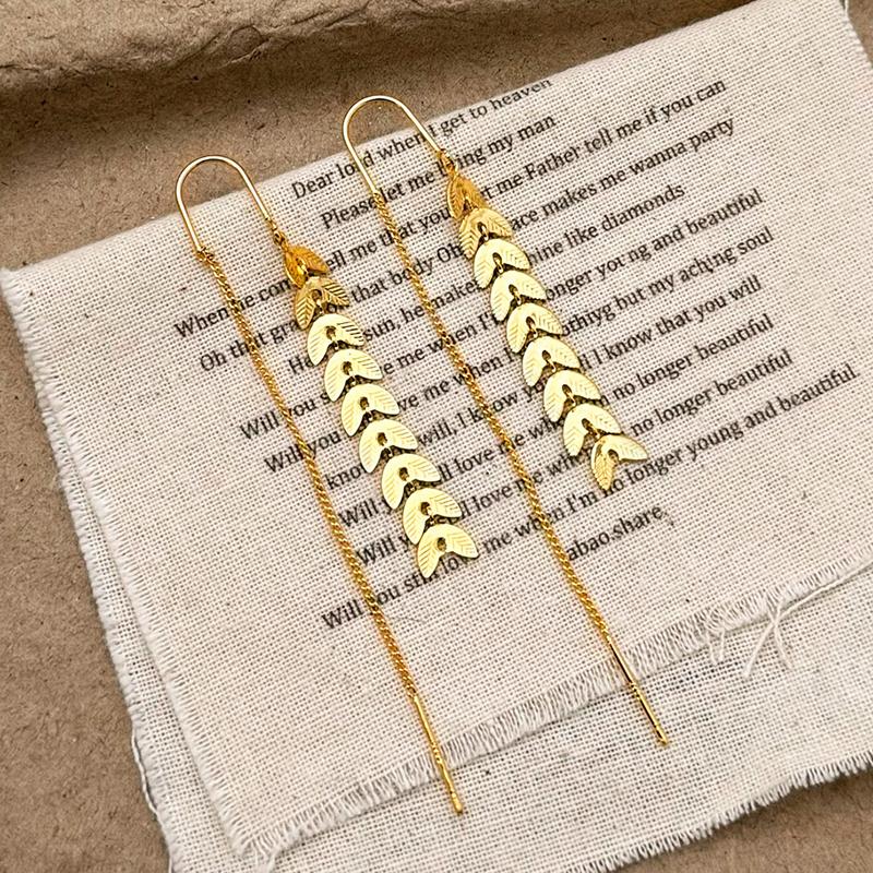 PONYKISS Sterling Silver Wheat Ear Chain Tassel Drop Earring for Women Trendy Plant Fine Minimalist Accessories