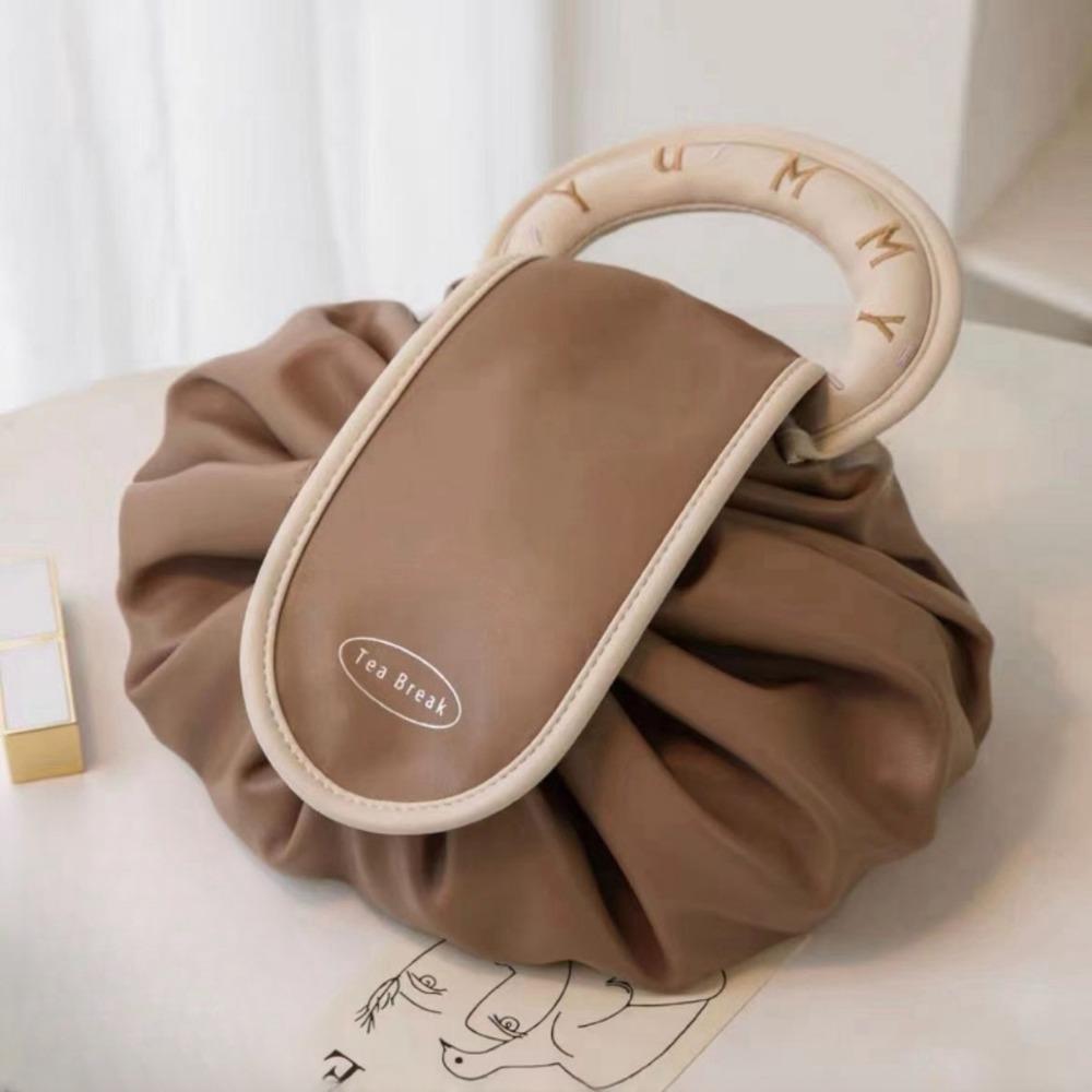 

PU Lazy Makeup Bag Large Capacity Portable Drawstring Bundle Storage Bag Travel Storage Bag Waterproof Toilet Bag хакі
