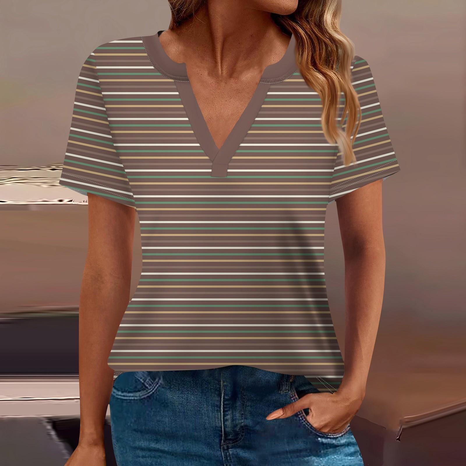 

Женская футболка Футболка с принтом с коротким рукавом Повседневные выходные Мода Базовый топ с V-образным вырезом Обычный топ XXXL