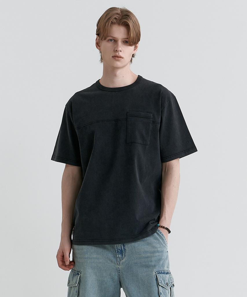 MAGOODGAN Swagver 3595 Pigment Pocket Semi-Overfit Black Short Sleeve Tee