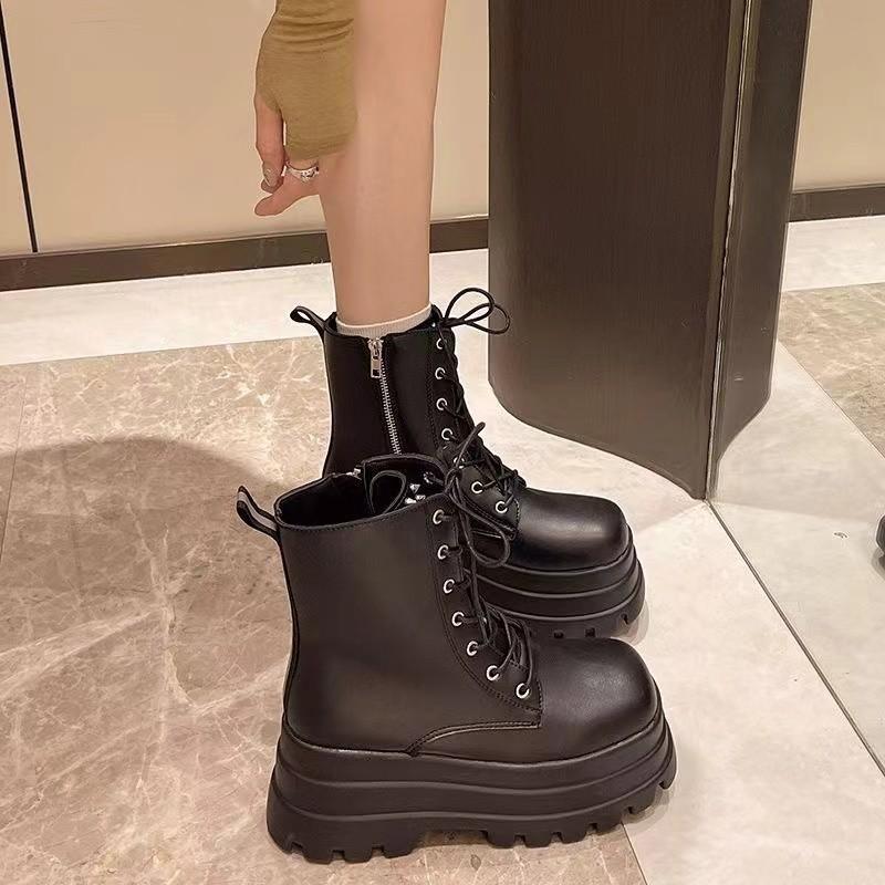 Spice girl style explosion heightening shoes 2025 new models show legs thin thick-soled British style short boots Martin boots high-heeled locomotiv