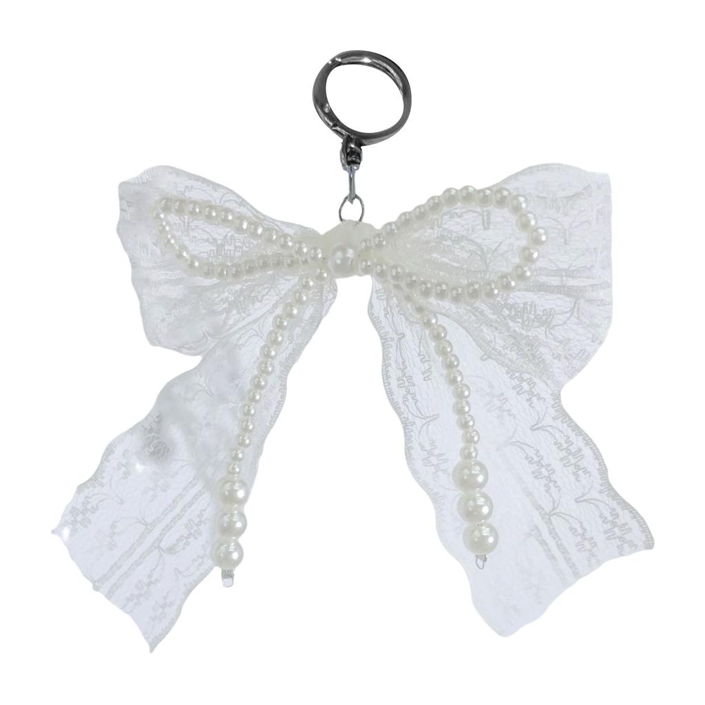 Elegant Pearls Bowknot Lace Charm Pendant Bag Decoration Bows Keychain Keyring Ornament Fashion Accessory For Women
